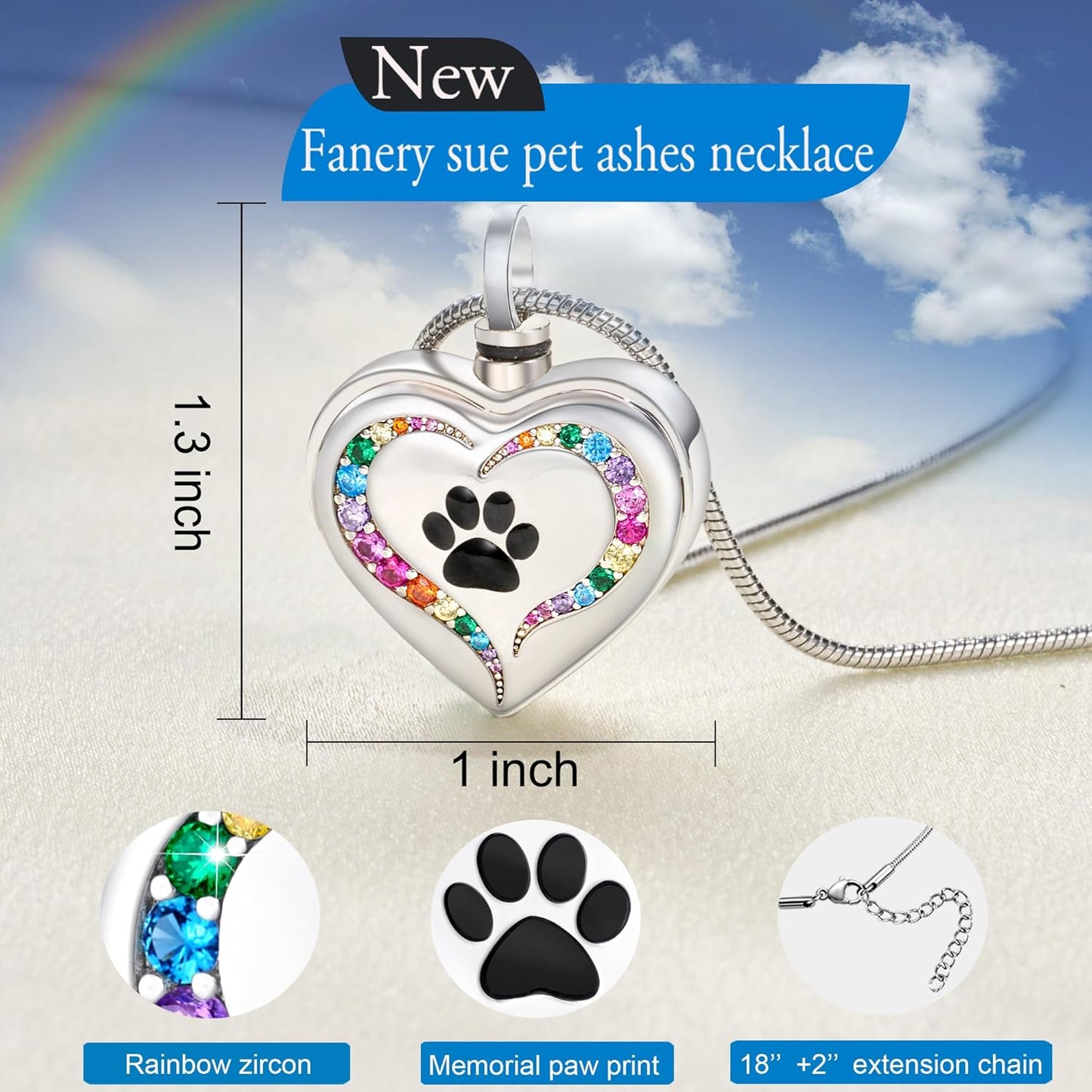 Fanery Sue Personalized Pet Ashes Necklace for Dog Cat Custom Photo&Text Pet Loss Sympathy Gift Cremation Jewelry