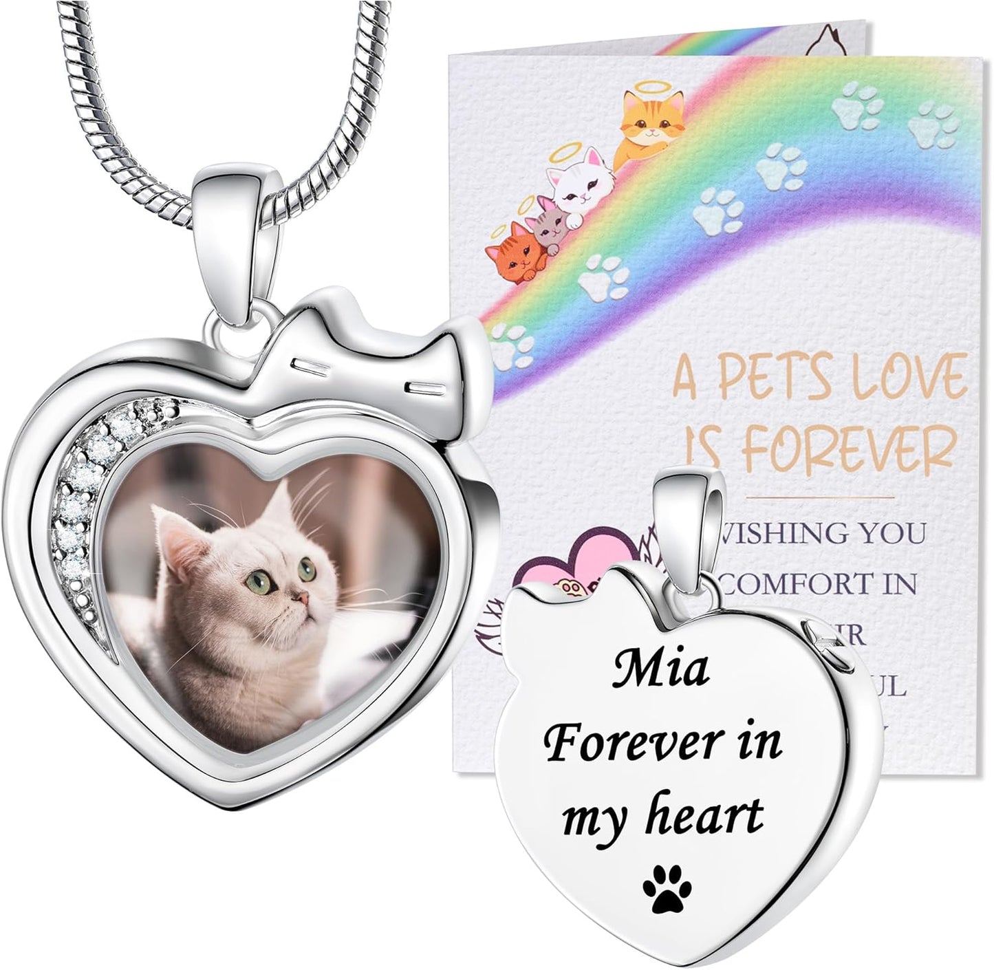 Fanery Sue Personalized Pet Ashes Necklace for Dog Cat Custom Photo&Text Pet Loss Sympathy Gift Cremation Jewelry