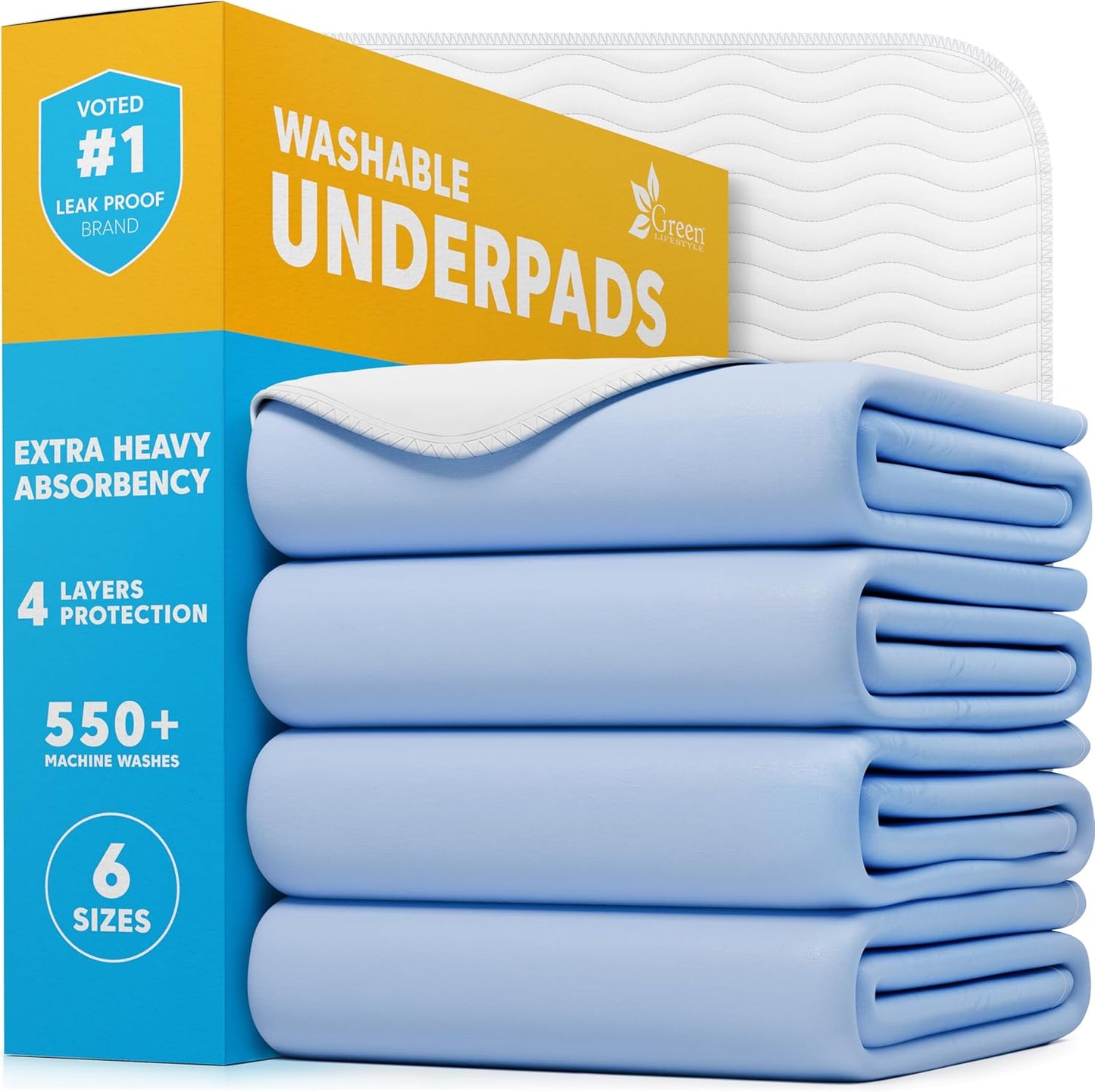 GREEN LIFESTYLE Washable Underpads - Large Bed Pads for use as Incontinence Bed Pads, Reusable Pet Pads, Great for Dogs, Cats, Bunny, Seniors Bed Pad (Pack of 4 - 30x34)
