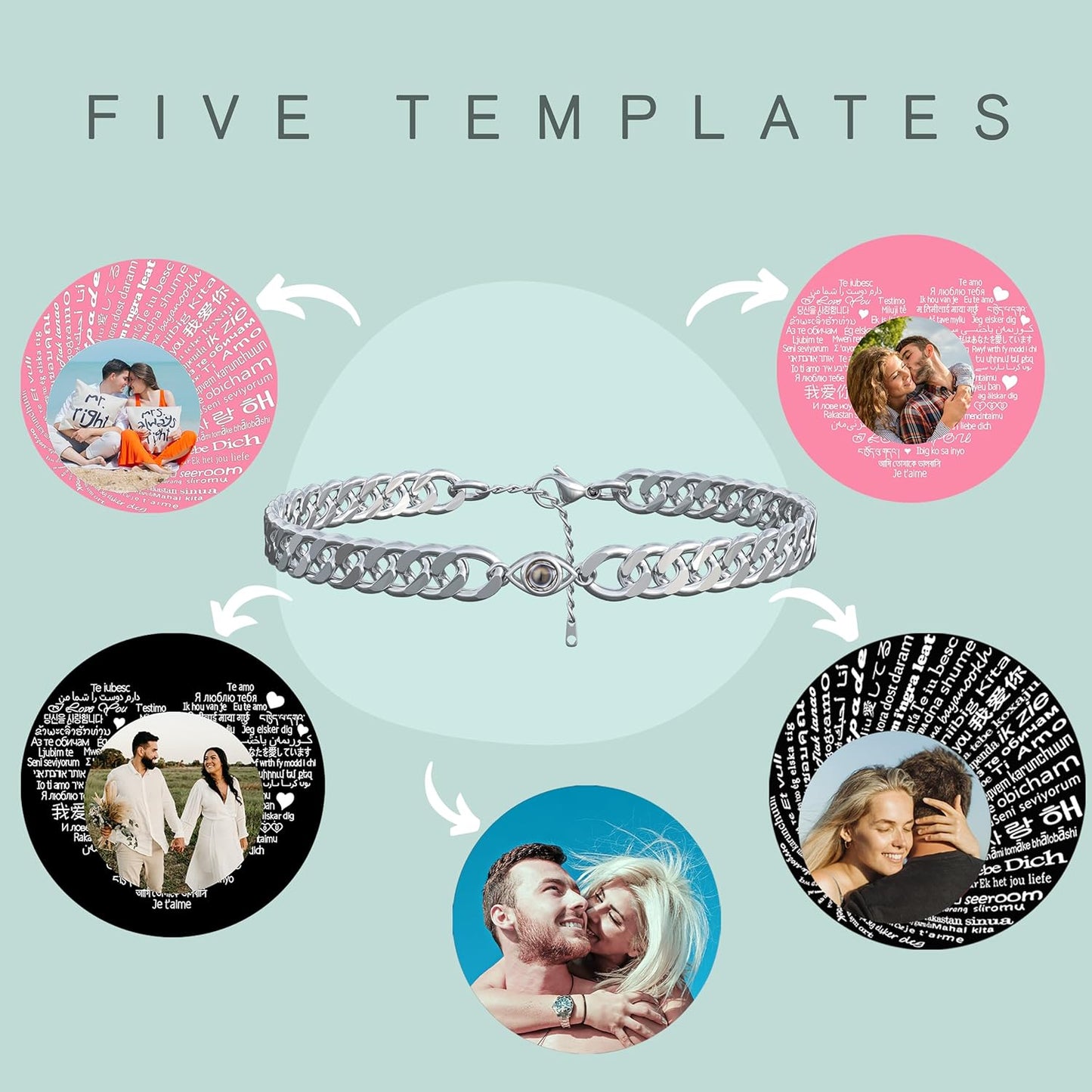 EMIRISTIC Custom Photo Bracelet - Personalized Picture Natural Stone Cuban Chain Bracelet - Any Special Day Gifts