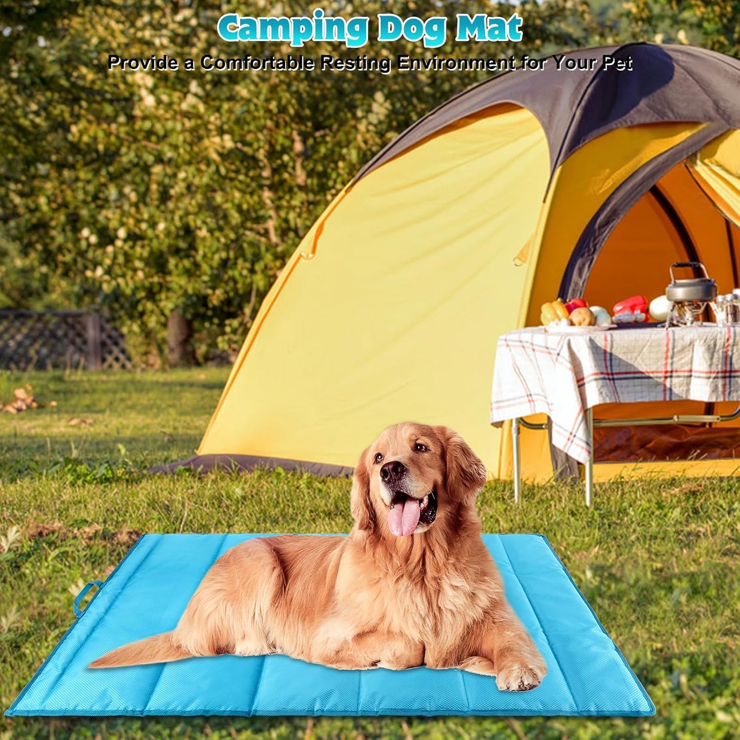 BWOGUE Large Outdoor Dog Bed Mat, Portable Waterproof Camping Dog Mat, Washable Dog Travel Mat with Carry Bag for Medium and Large Dogs Sleeping, 57"X39"（Blue）