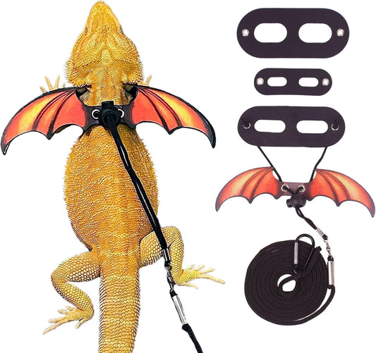 ADOGGYGO Bearded Dragon Lizard Leash Harness - Adjustable Cool Orange Leather Wing Reptile Harness Leash for Bearded Dragon Lizard