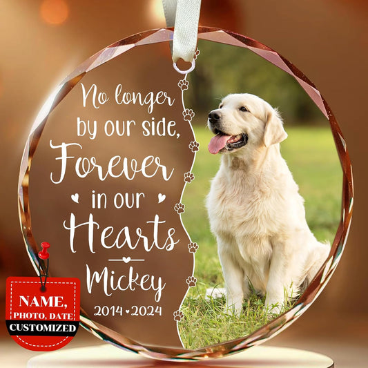 [Printed in The USA] Personalized Memorial Pet Glass Ornament - Custom Photo, Name & Dates - Forever in Our Hearts Valentine's Day Tribute for Your Dogs- Valentine's Gift for Dog Loves