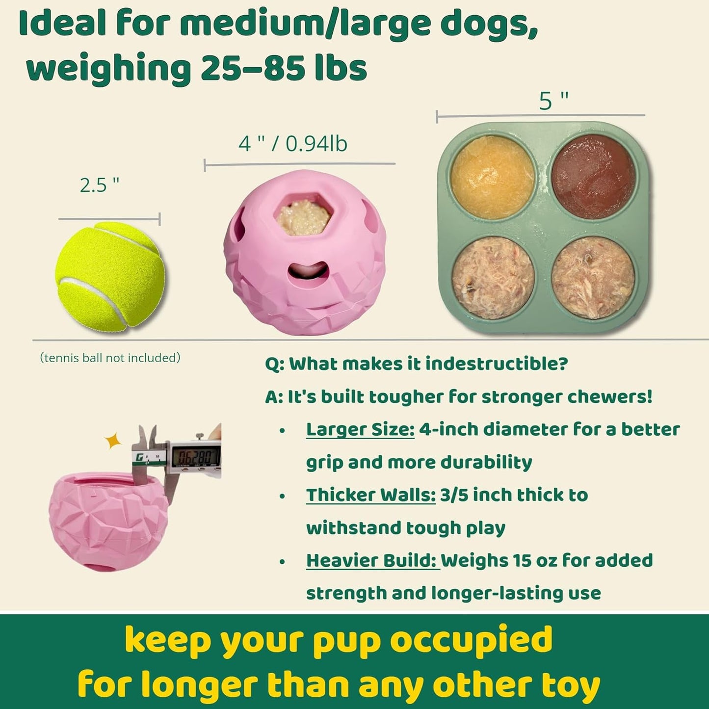 Interactive Dog Chew Toys, Large Dog Toys, DIY Treat Dispenser, Puzzle Toys for Dogs – Reduce Anxiety & Boredom, Homemade Treat Dispenser, Birthday Gifts for Dogs, Diamond Pattern Pink (25-85 lbs)