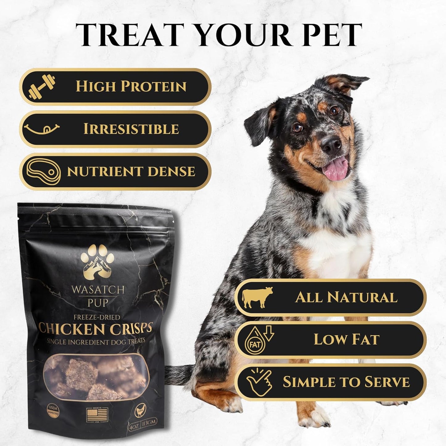 Freeze Dried Chicken Crisps Dog Treats | All Natural Real Chicken Training Treats for Dogs & Puppies | Rich in Vitamins and High Protein Nutrients | USDA Approved & Made in The USA - 4 Oz