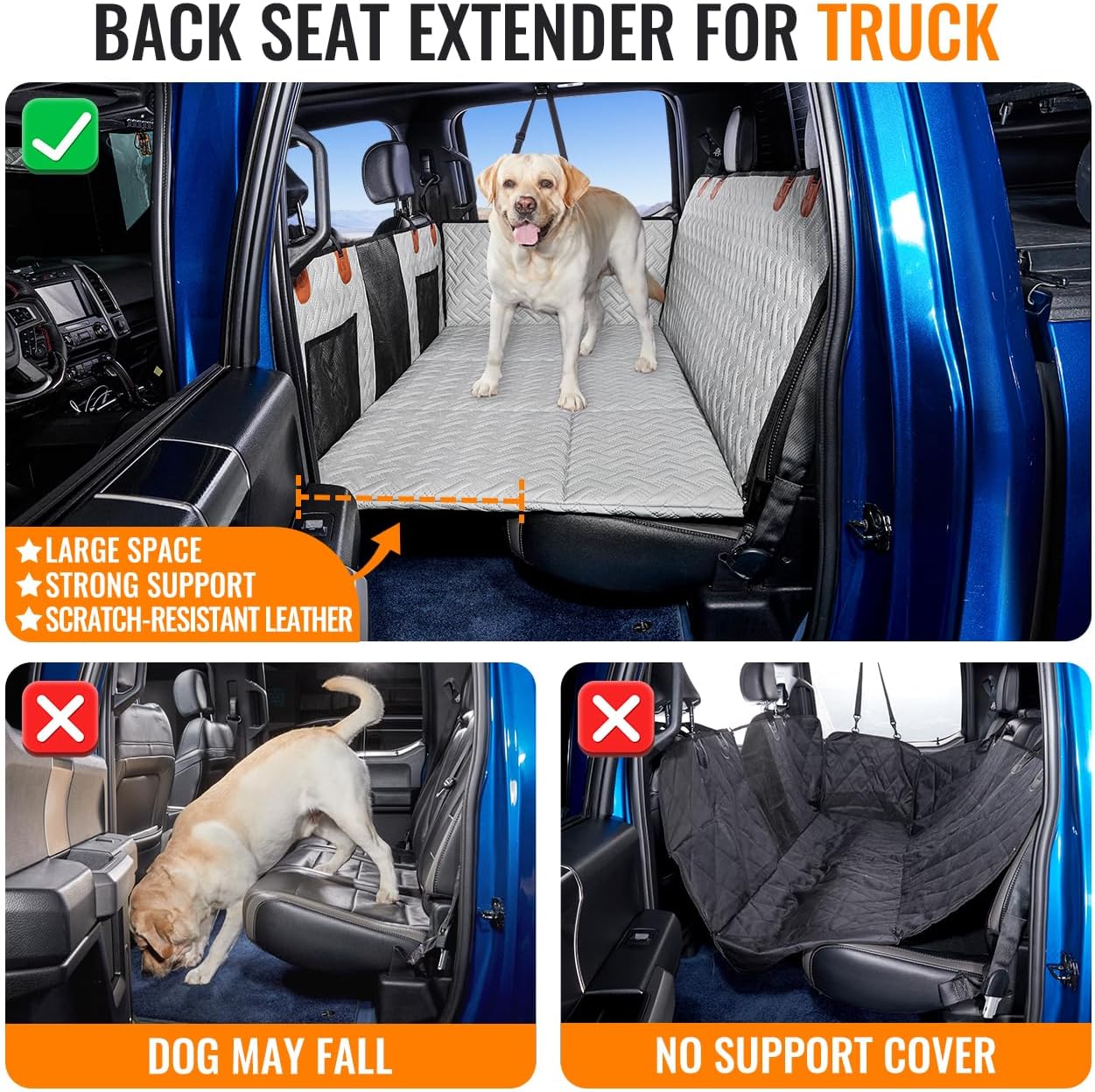 Dog Back Seat Extender for Truck,Dog Seat Cover Back Seat,Dogs Hammock,Hard Bottom Backseat Extender for Pet,Pet Seat Cover for F150/RAM1500/Silverado