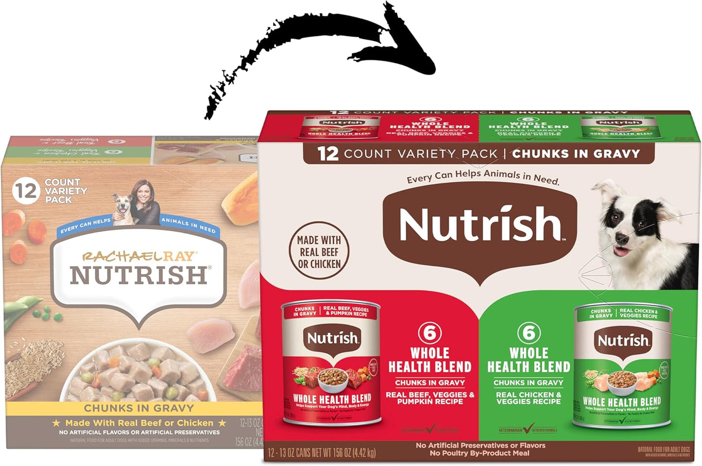 Nutrish Whole Health Blend Chunks in Gravy Variety Pack Wet Dog Food, 13 oz. Can, 12 Count (Rachael Ray)