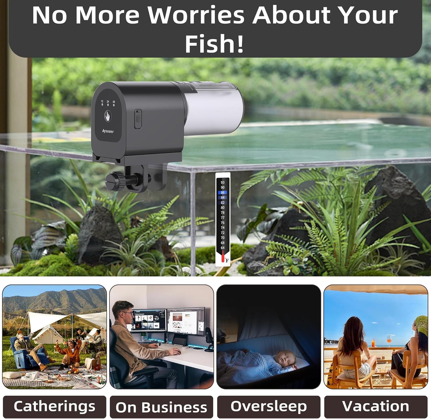 Aysoner Automatic Fish Feeder for Aquarium: Fish Food Vacation Feeders - Small Auto Dispenser for Feeding Betta Turtle Tank