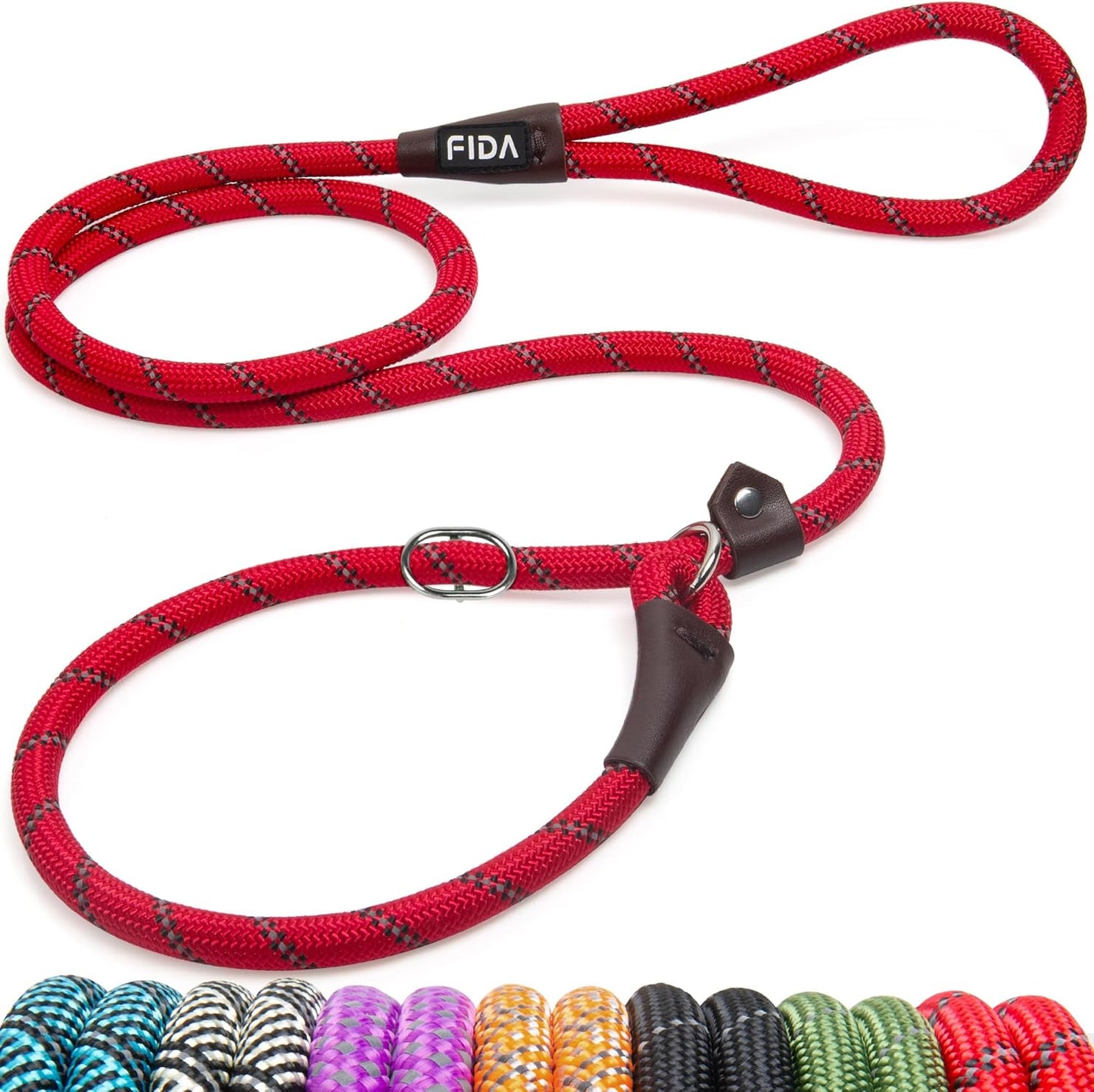 Fida Durable Slip Lead, 6 FT x 1/2" Heavy Duty, Comfortable Strong Rope for Large, Medium Dogs, No Pull Pet Training Loop Leash with Highly Reflective, Red