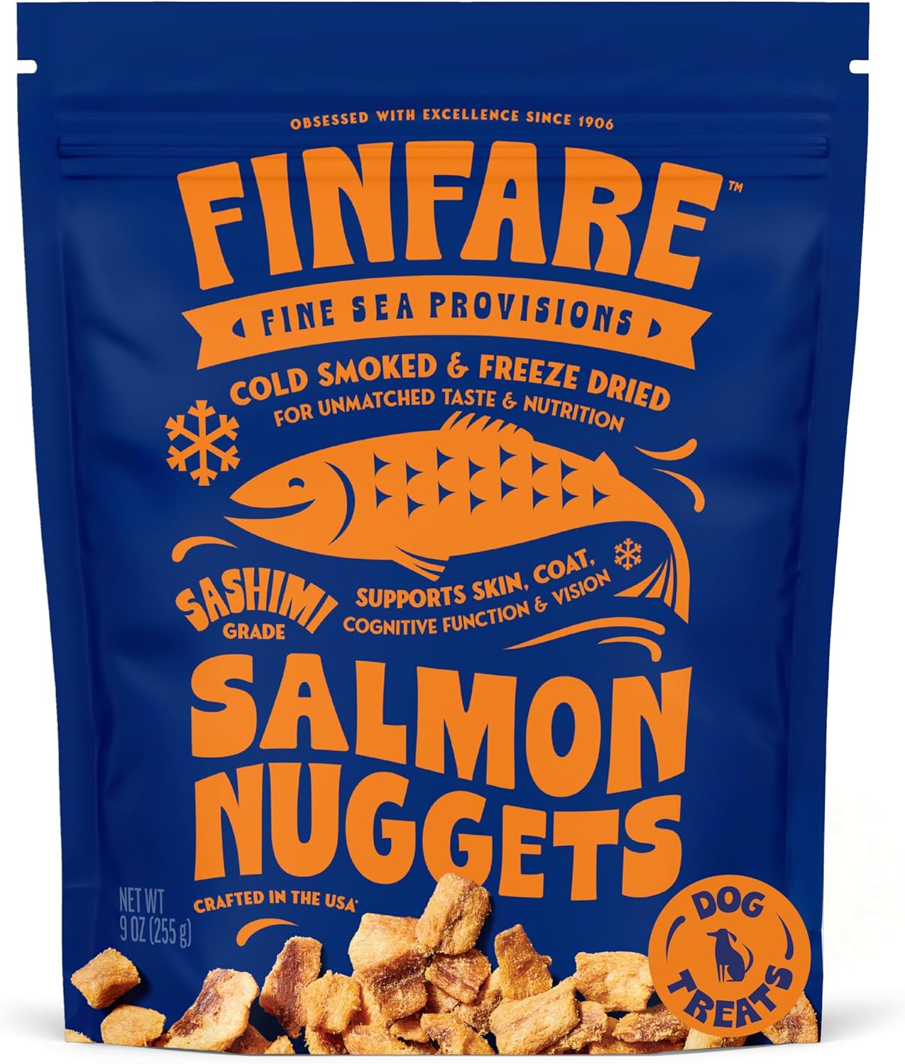 Finfare Freeze Dried Dog Treats, Salmon Nuggets, Protein & Omega-3s, Grain Free Salmon Dog Training Treats, Crafted in USA, 9oz