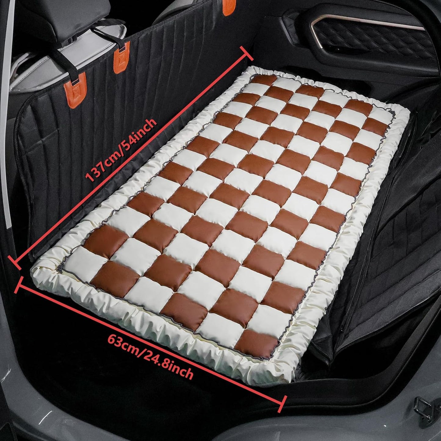 Dog Bed Mat for Car Back Seat，Waterproof Backseat Pet Bed Pad，Non-Slip Dog Car Seat Cover，Leather Pet Cushion Fit for Backseat Extenders and Trucks SUV (Brown, 24.8x54 inch)