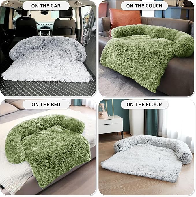 GGIB Calming Dog Bed Fluffy Plush Dog Mat for Furniture Protector with Removable Washable Cover for Large Medium Small Dogs and Cats (Medium, Grass Green)