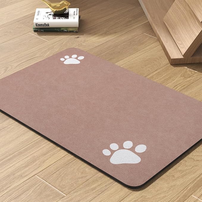 Pet Feeding Mat-Absorbent Dog Mat for Food and Water Bowl-No Stains Quick Dry Water Dispenser Mat-Dog Accessories Pet Supplies-Bowl for Messy Drinkers（Dusty Pink,17"x34"