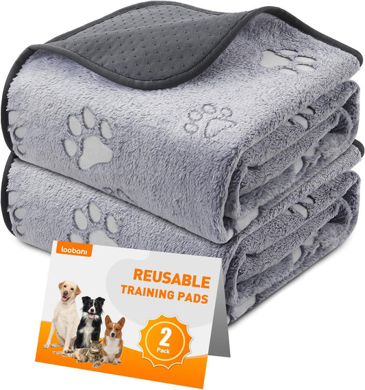 LOOBANI Washable Pee Pads for Dogs, Reusable Pee Pads for Dog Mat Puppy Pads Training Pads Non Slip Whelping Pad for Dog Playpen, Crate, Car, Grey 2 Pack 36 x 36 in