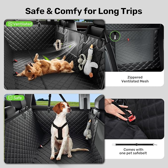 Zanch 2025 Upgraded Dog Car Seat Cover, 400 lbs Heavy Duty Hard Bottom, Waterproof & Anti-Scratch Back Seat Protector, Nonslip Pet Hammock Extender for Large Trucks, SUVs, Vans, XL-Black