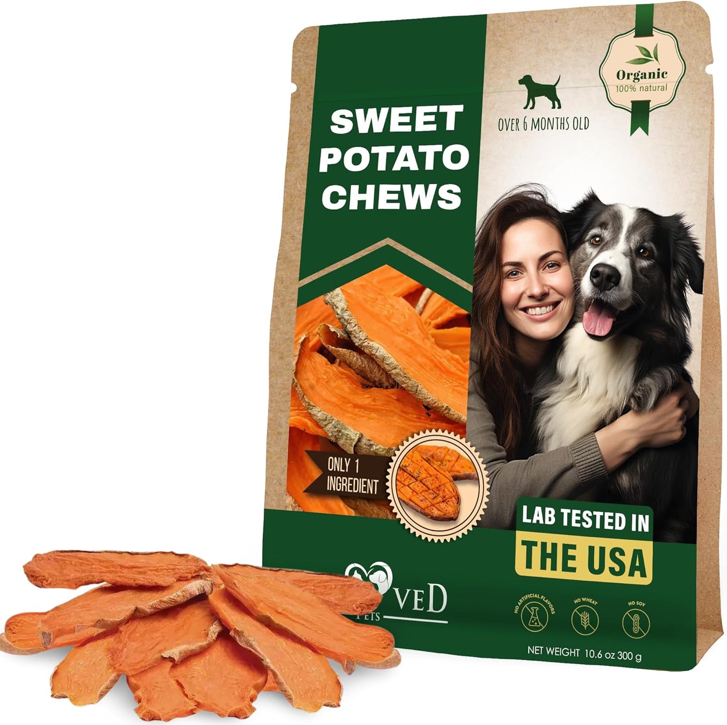Dog Treats Sweet Potato Chips 10.6 oz - All Natural Pet Snack Chews - Grain Free & Human Grade Dried Snacks in Bulk - Best Jerky for Training Small & Large Dogs