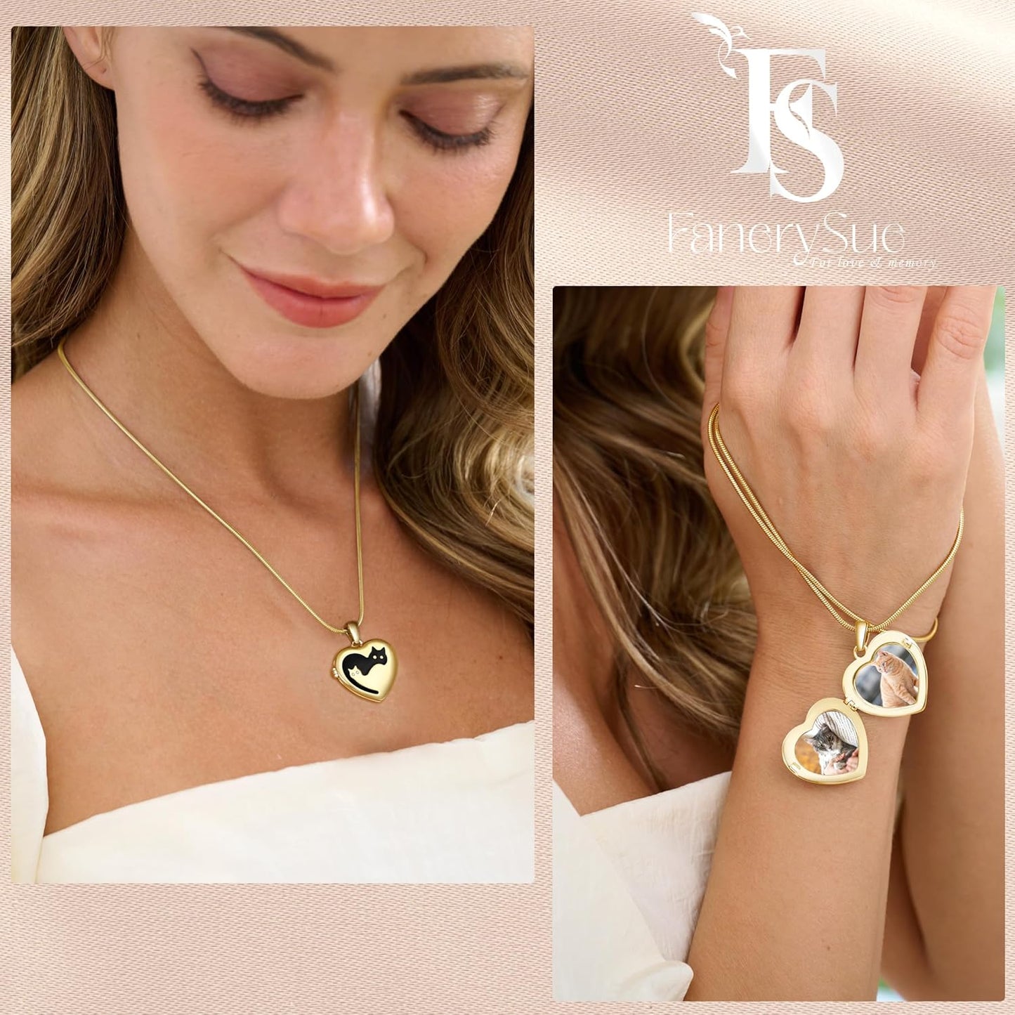 Fanery Sue Personalized Customized Pet Locket Necklace, Heart Lockets Picture Necklaces Dog Memorial Gifts Cat Sympathy for Women Men