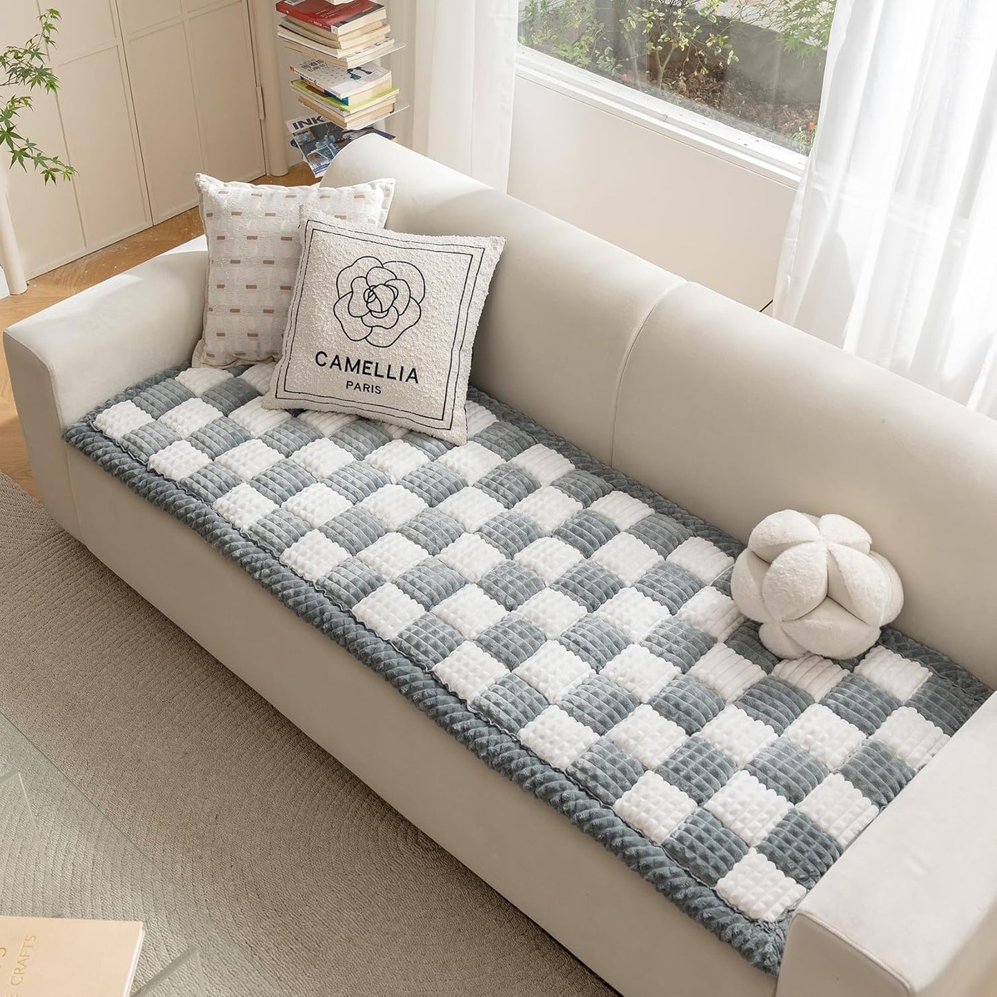 Couch Cover for Dogs Washable, Fuzzy Pet Cover for Sofa, Covers for 3 Cushion Couch Pet-Friendly, Non Slip Dog Bed Mat Dog Blanket (Bluegrey, 27.6x70.9 inch)