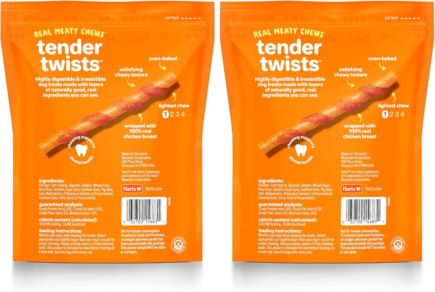 Hartz Oinkies Tender Twists with Real Chicken Breast Rawhide-Free Dog Treats, Highly Digestible Dog Chews, 72 Count