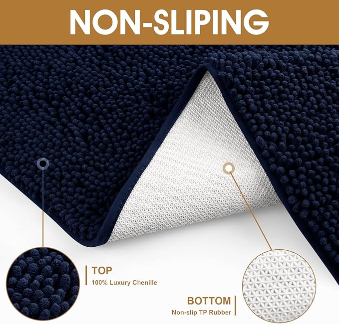 Extra Large Dog Door Mats for Muddy Paws, Chenille Absorbent Dog Mats, Non Slip Heavy Mud Mat for Dogs, Soft Pet Mat for Entryway, Mud Paws, Inside Floor,71" x 25", Navy Blue