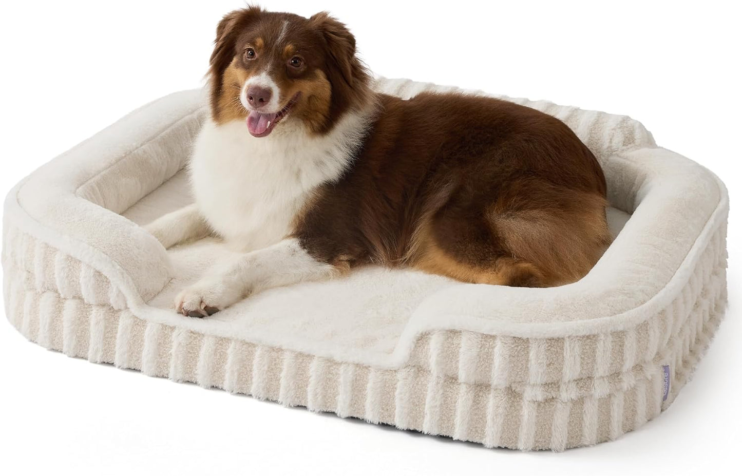 LE SURE Cute Dog Beds Large Sized Dog, Orthopedic Waterproof Large Pet Bed with Sides, High Back Non-Slip Bottom and Egg-Crate Foam Pet Couch Sofa with Washable Removable Cover, Beige