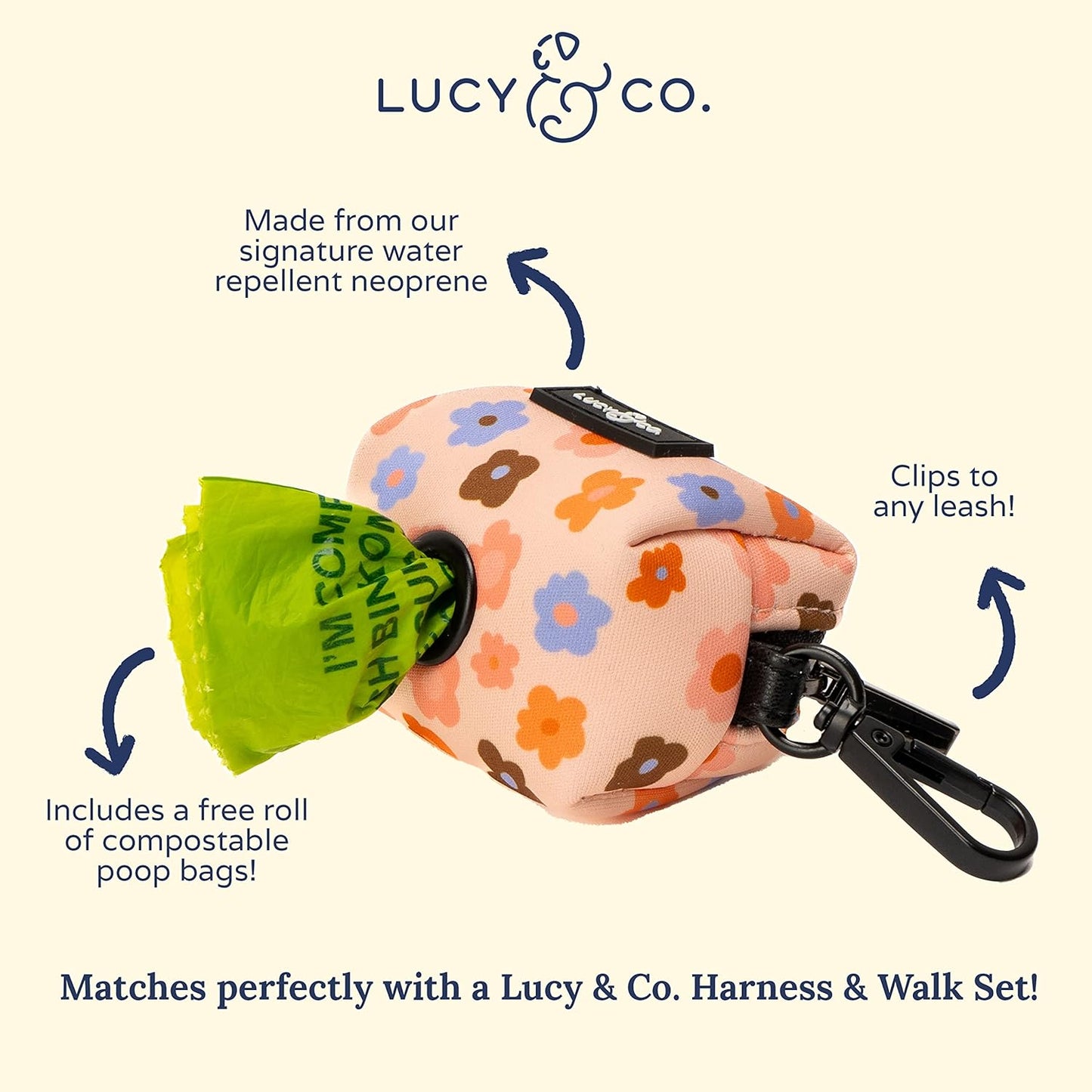 Lucy & Co. Let's Groove Everyday Dog Poop Bag - Leak Proof Dispenser - Hygienic Pet Poop Pickup - Purple Coral Floral