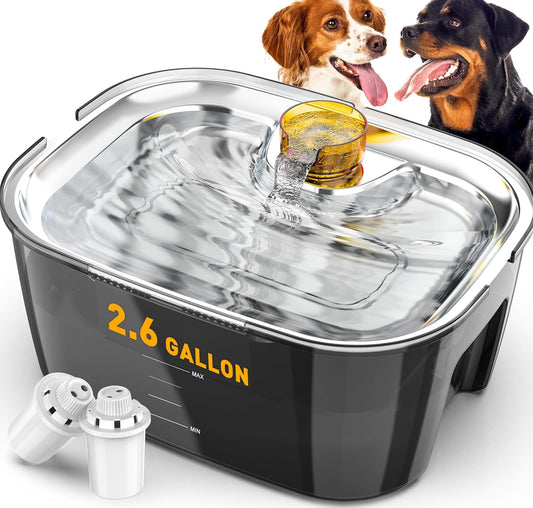 Dog Water Fountain, Dog Water Fountain for Large Dogs Stainless Steel, Large Dog Water Bowl Dispennser 2.6Gal 10L Pet Water Fountain, BPA Free