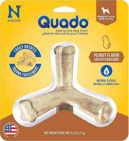 N-Bone Quado Interactive Chew, Peanut Flavor, Average Joe, 2.8oz, Natural, Medium (Pack of 1)