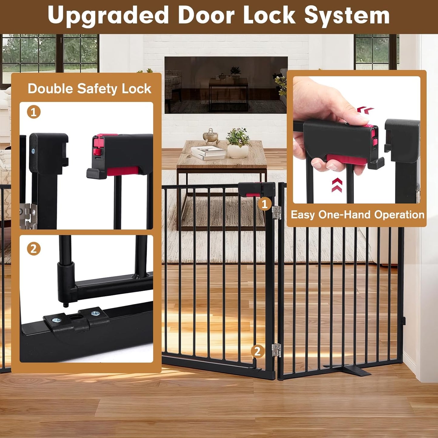 156" Dog Gate Extra Wide, Heavy Duty Metal Freestanding Dog Gate with Door for Indoor & Outdoor, Foldable Pet Fence for Doorways,House,Porch,Deck,Yard,Stairs, Auto Close(6 Panels,Black)