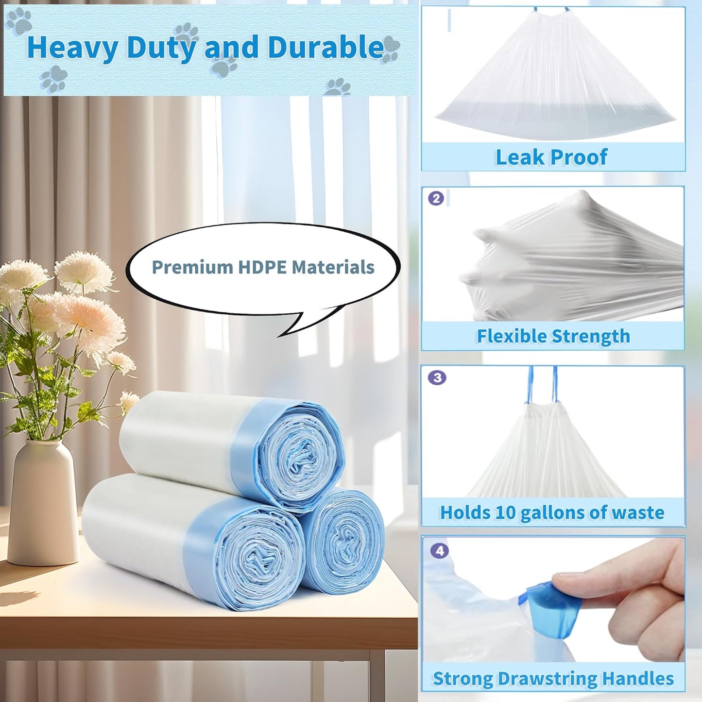 60 Count Self-Cleaning Cat Litter Box Liners Bag Compatible with MW-SC01/MW-SC02/MW-LR01, Drawstring Heavy Duty Cat Litter Receptacles Bags Fit For Automatic Pet Litter Box-17.7"* 19.7"