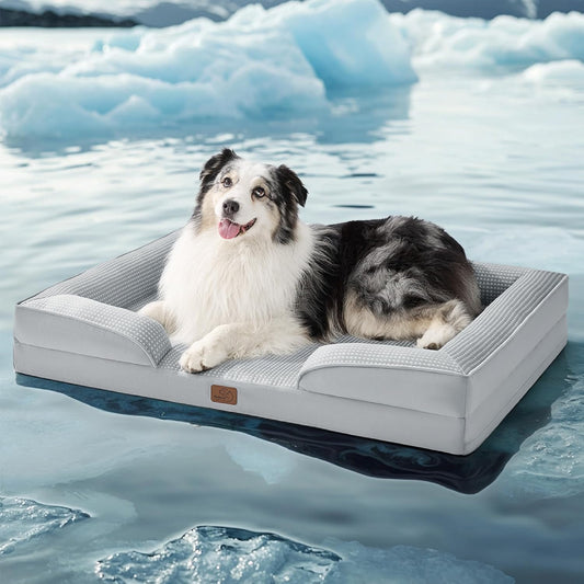 Bedsure L Plus Orthopedic Dog Bed for Large Dogs - Washable Dog Cat Bed Waterproof, L Plus Big Comfort Dogs Couch Sofa with Washable Removable Cover, Pet Bed with Nonskid Bottom, Cooling Grey, 38"