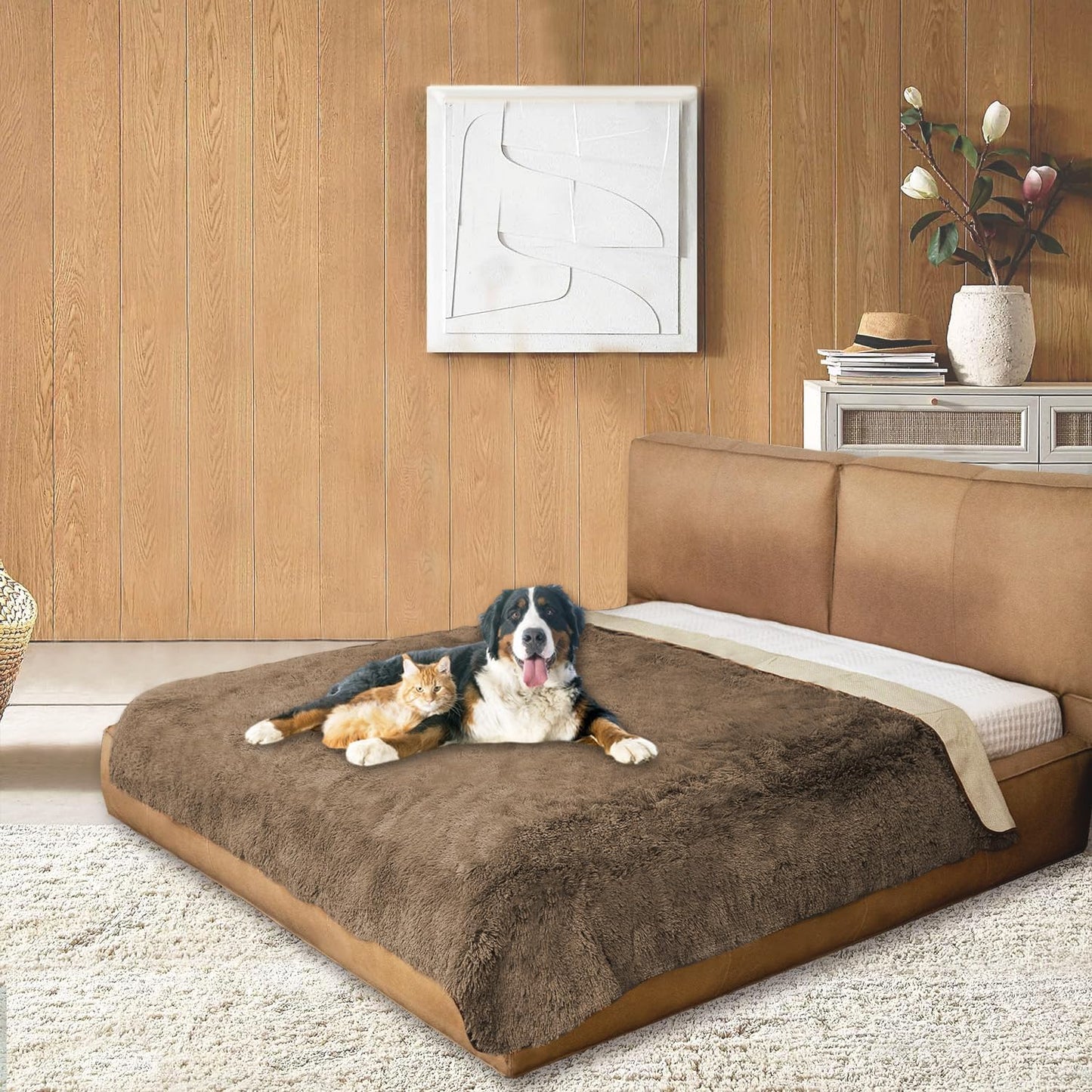 Dogs/Cats Bed Mats, Dog Pad Washable Removable Couch Cover with Anti-Slip Back, Plush Long Fur Mat, Perfect for Small, Medium and Large Dogs.(Brown, 82"x102")