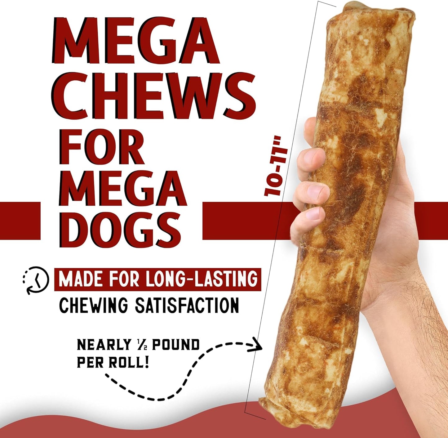 Canine Chews 10-11" Chicken-Coated MEGA Retriever Rolls (10 Pack) Natural Rawhide for Big Dogs - Long-Lasting Dog Chew Treats for Aggressive Chewers - Odor-Free - Extra-Large