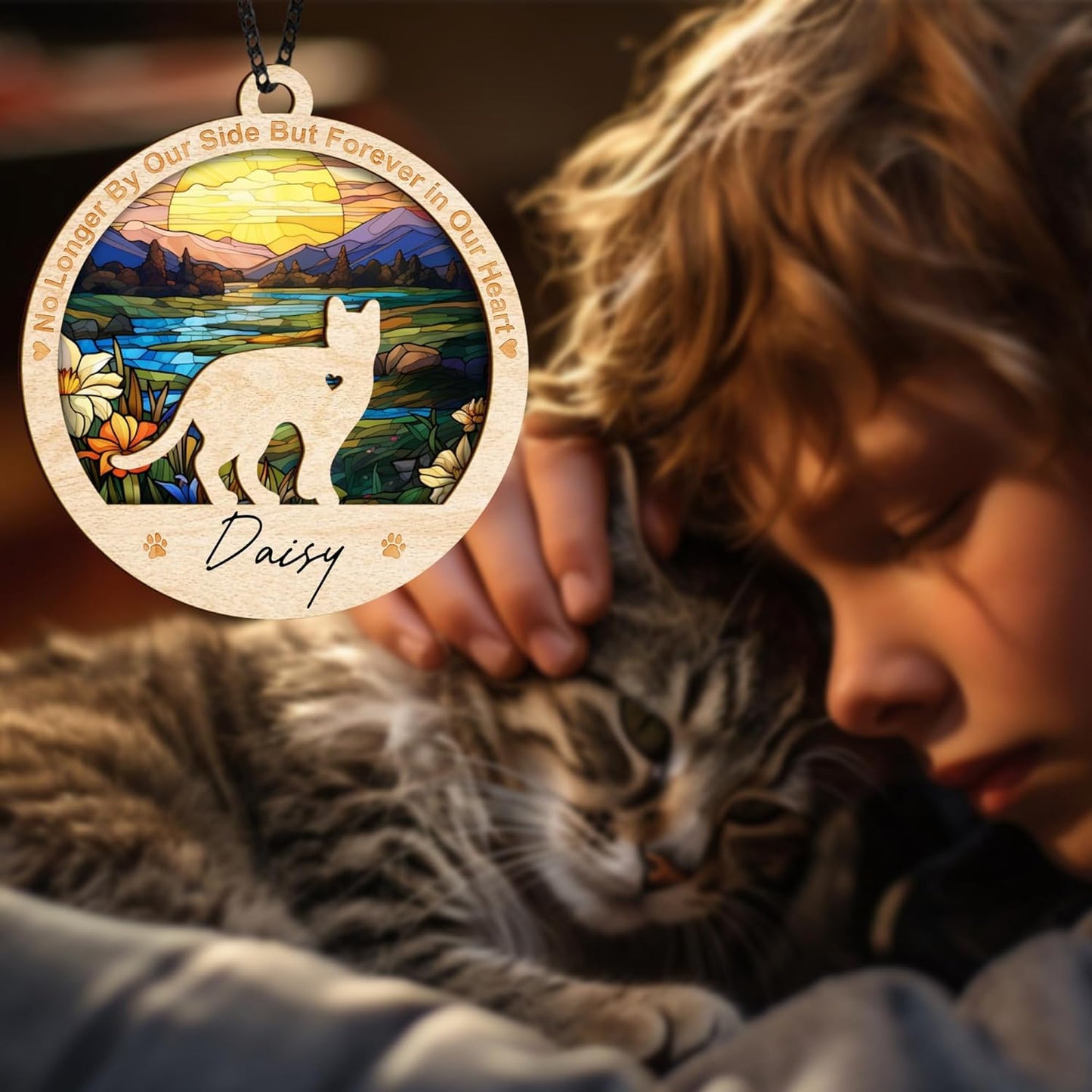 Cat Memorial Ornaments, Christmas Xmas Tree Ornament Window Hanging Car Sympathy Gift for Loss of Pet Bereavement Keepsake Remembrance Gifts for Cat Lovers Holiday Decoration PO235
