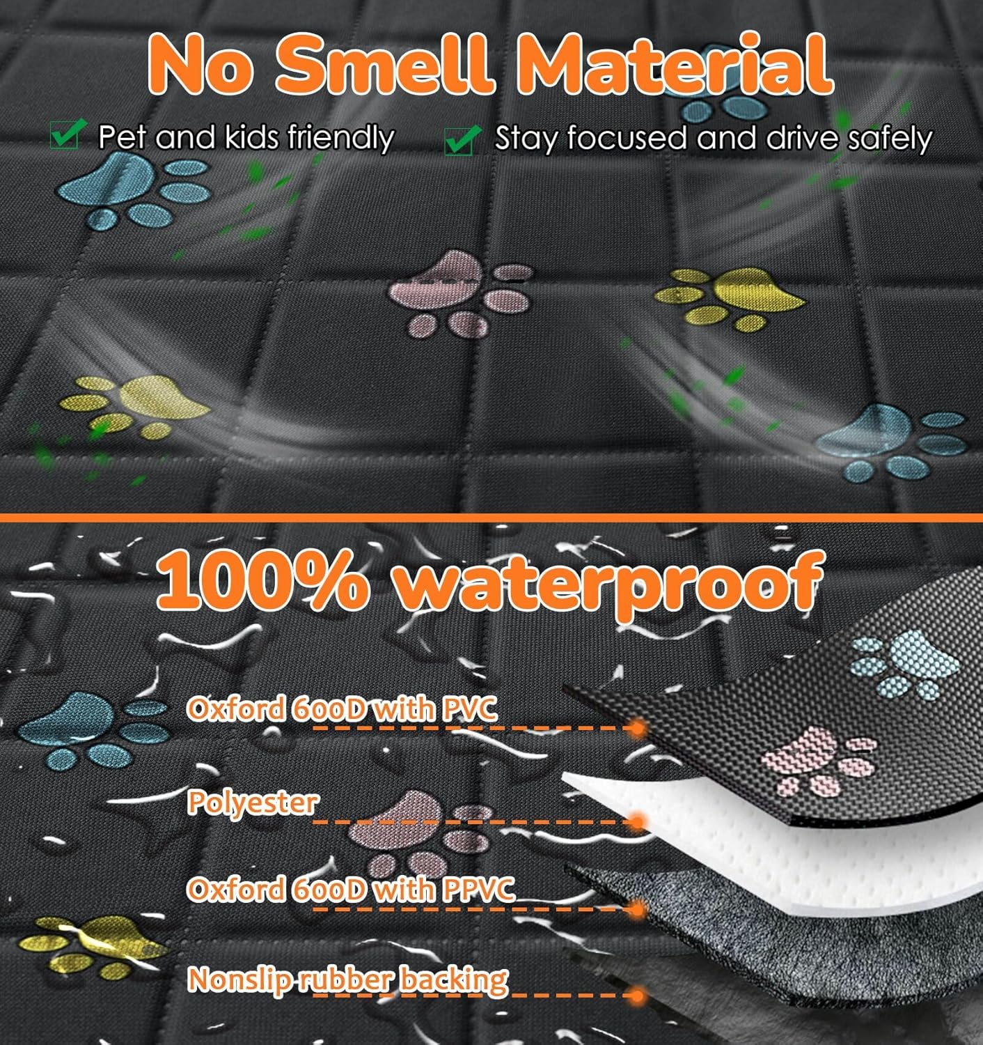 URPOWER Dog Seat Cover Car Seat Cover for Pets 100% Waterproof Pet Seat Cover Hammock 600D Heavy Duty Scratch Proof Nonslip Durable Soft Pet Back Seat Covers for Cars Trucks and SUVs