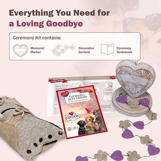 Cocoon® - Eco-Friendly Pet Burial & Cremation Ceremony Kit (Premium Wool) - Casket for Dogs and Cats (Choose Size & Color) (Small, Natural)