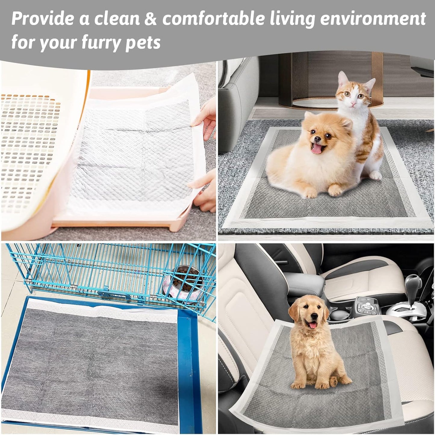 Fhiny Rabbit Pee Pads, 13" x 18" 100 PCS Disposable Bunny Pads Charcoal Leak-Proof Super Absorbent Potty Training Pad with Quick-Dry Surface for Dogs Puppies Cats Kittens or Small Pets