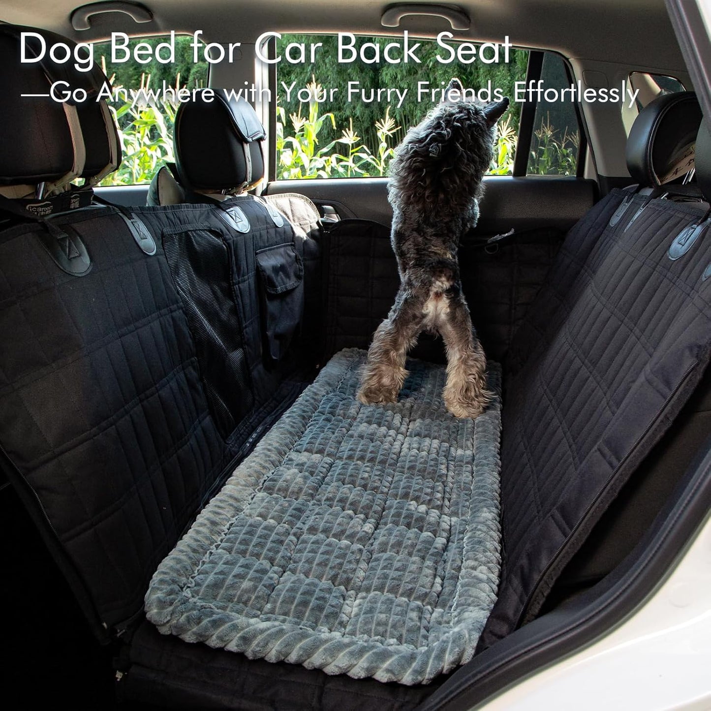 Dog Bed for Car, Pet Travel Backseat Mat for Vehicle SUV Truck Jeep Automobile, Large Washable Foldable Non-Slip Fuzzy Soft Comfortable Cozy Extender Protector Cover Pad, Grey, 24.8x54 in