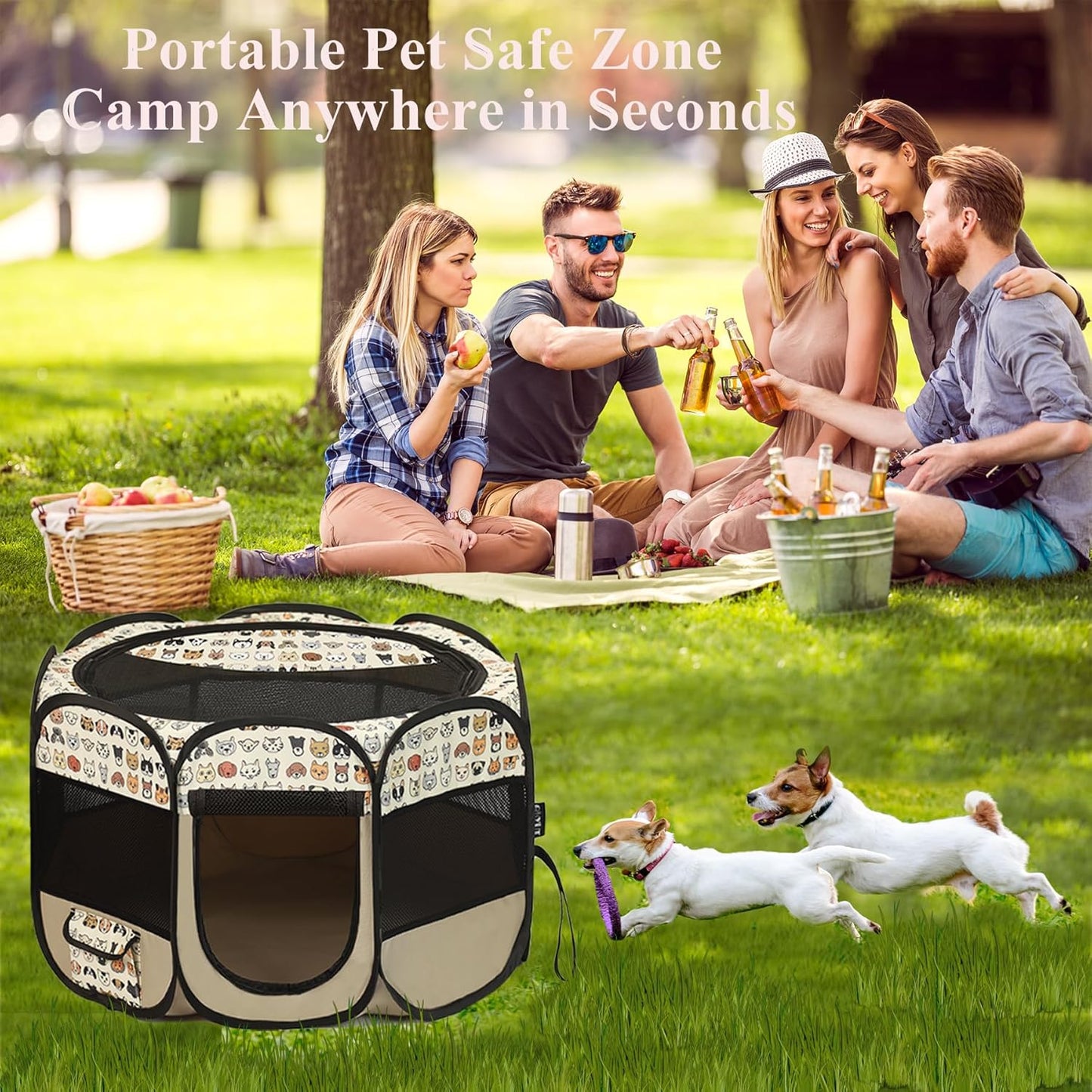 Dog Playpen Waterproof Foldable Pet Play Pens Puppy Playpen Indoor for Puppy Pet - Portable Small Animal & Toddler Play Pen with Washable Pet Cushion, Carrying Case (29"x29"x18.5")