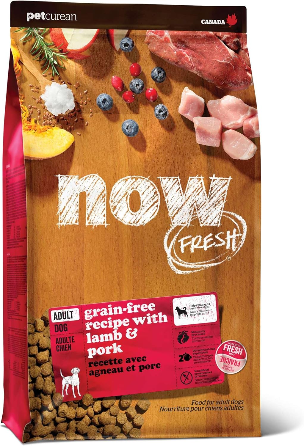 Now Fresh Grain-Free Premium Dry Dog Food with Lamb & Pork, Healthy Kibble for Adults Made with Real Red Meat, Chicken-Free Recipe, Enhanced with Pumpkin & Probiotics for Good Digestion, 3.5 lb Bag