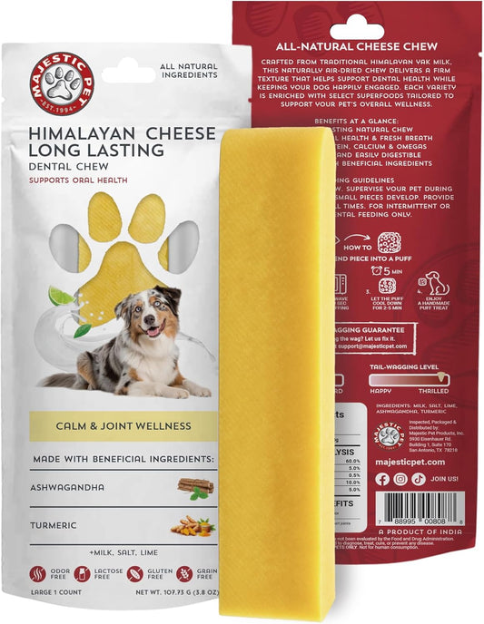 Majestic Pet Himalayan All-Natural Yak Cheese Dog Chews Made with 100% Cows Milk- Long Lasting Dental Chew for Dogs - Healthy Pet Treats (Calm & Joint Wellness, Large, 1 Pack
