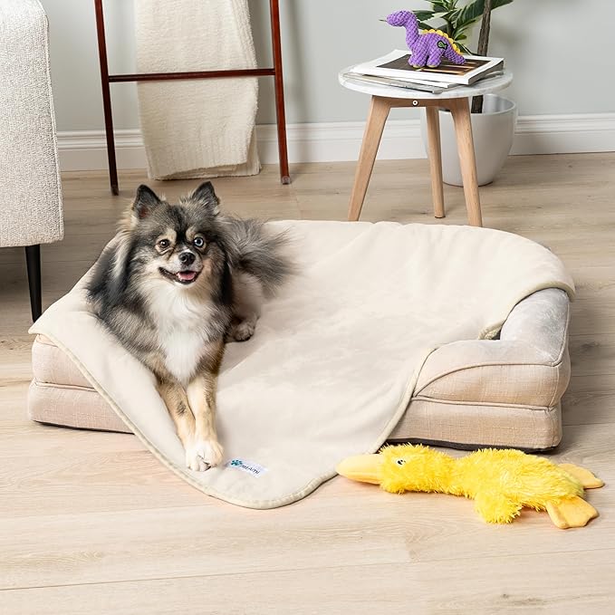 PetAmi Dog Blanket - Pee Proof & Water Proof, Reversible Fleece, Washable, Medium/Large Size, 29x40, Beige