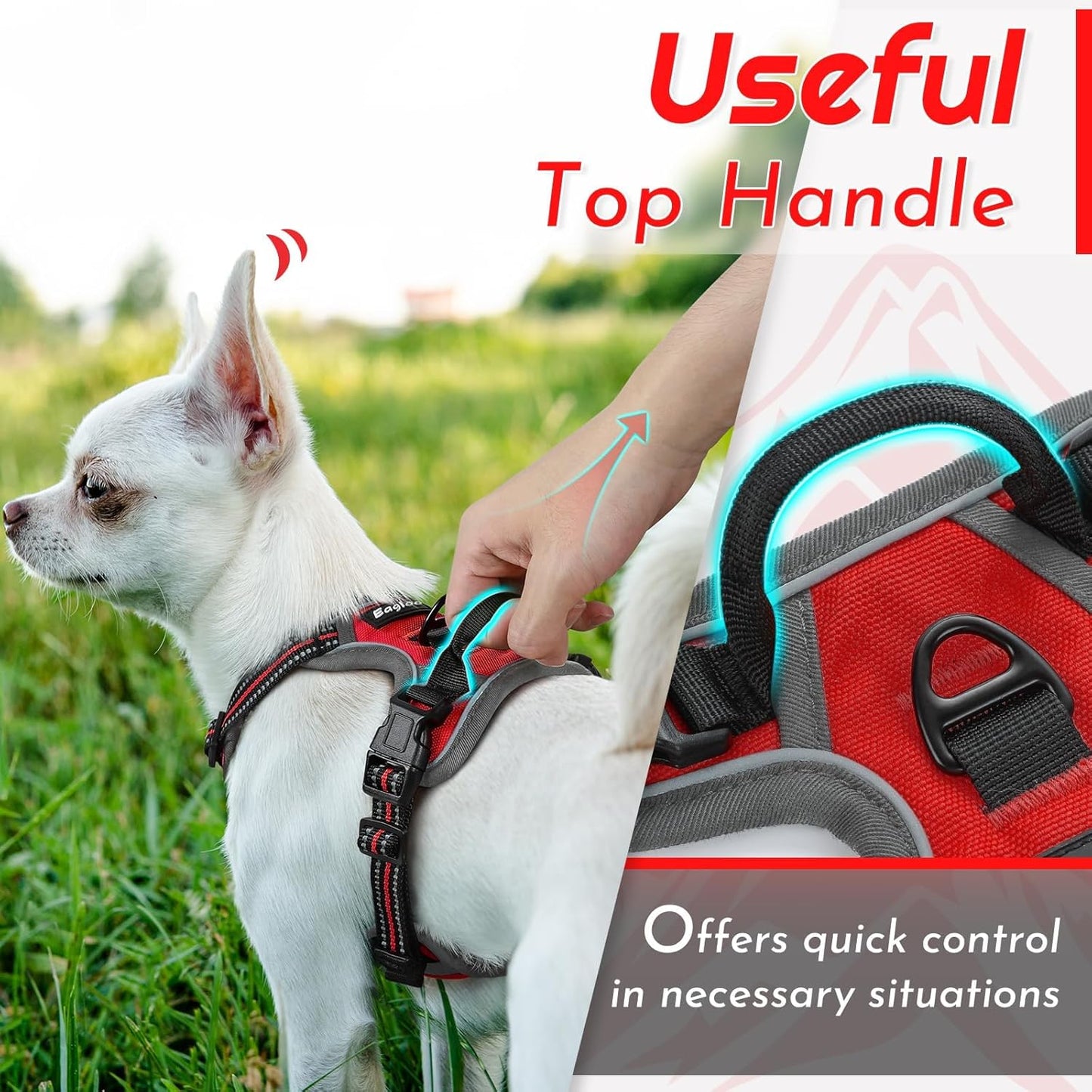 Eagloo Small Dog Harness No Pull, Service Vest with Reflective Strips and Control Handle, Adjustable and Comfortable for Easy Walking, No Choke Pet Harness with 2 Metal Rings, Red, XS