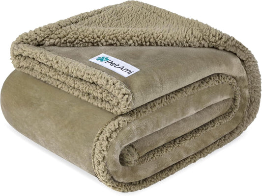 PetAmi Waterproof Dog Blanket for Medium Large Dog Puppy Cat Throw for Couch Cover Leakproof Protection, Sherpa Fleece, Reversible Soft Washable 60x40 Taupe Taupe
