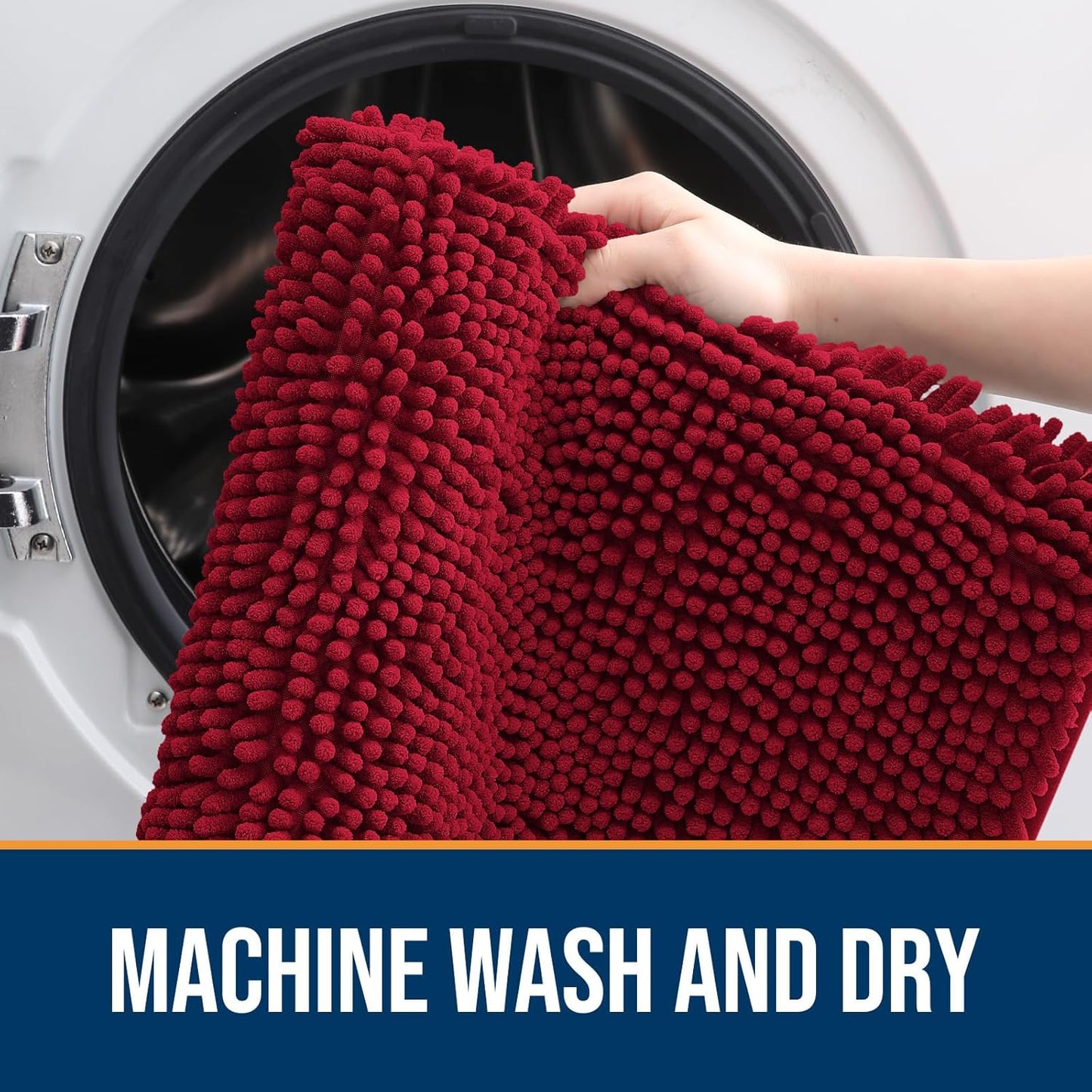 OLANLY Dog Door Mat for Muddy Paws 36x24, Absorbs Moisture and Dirt, Absorbent Non-Slip Washable Doormat, Quick Dry Chenille Mud Mat for Dogs, Entry Indoor Entryway Carpet for Inside Floor, Red