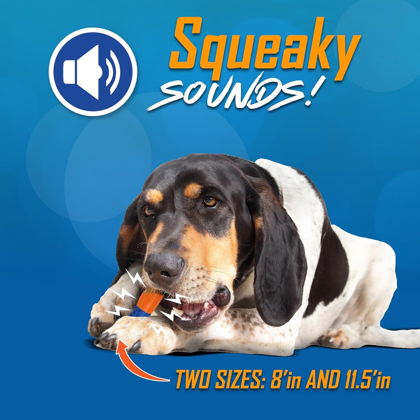 Nerf Dog Exo Squeak Stick Outdoor Dog Toy, 8 Inch Squeaking Puppy Toy for Puppies and Small Dogs, Blue/Orange