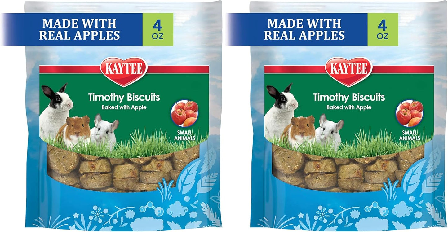 Kaytee Timothy Biscuits Baked Treat for Pet Guinea Pigs, Rabbits & Other Small Animals, Apple, 4 oz (Pack of 2)