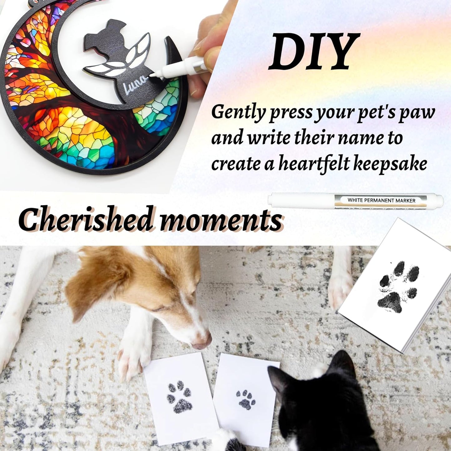 Dog Memorial Gift for Loss of Dog – DIY Angel Memorial Suncatcher & Paw Print Kit for Dogs with Sympathy Card | Pet Memorial Keepsake(Sunflower Glow)
