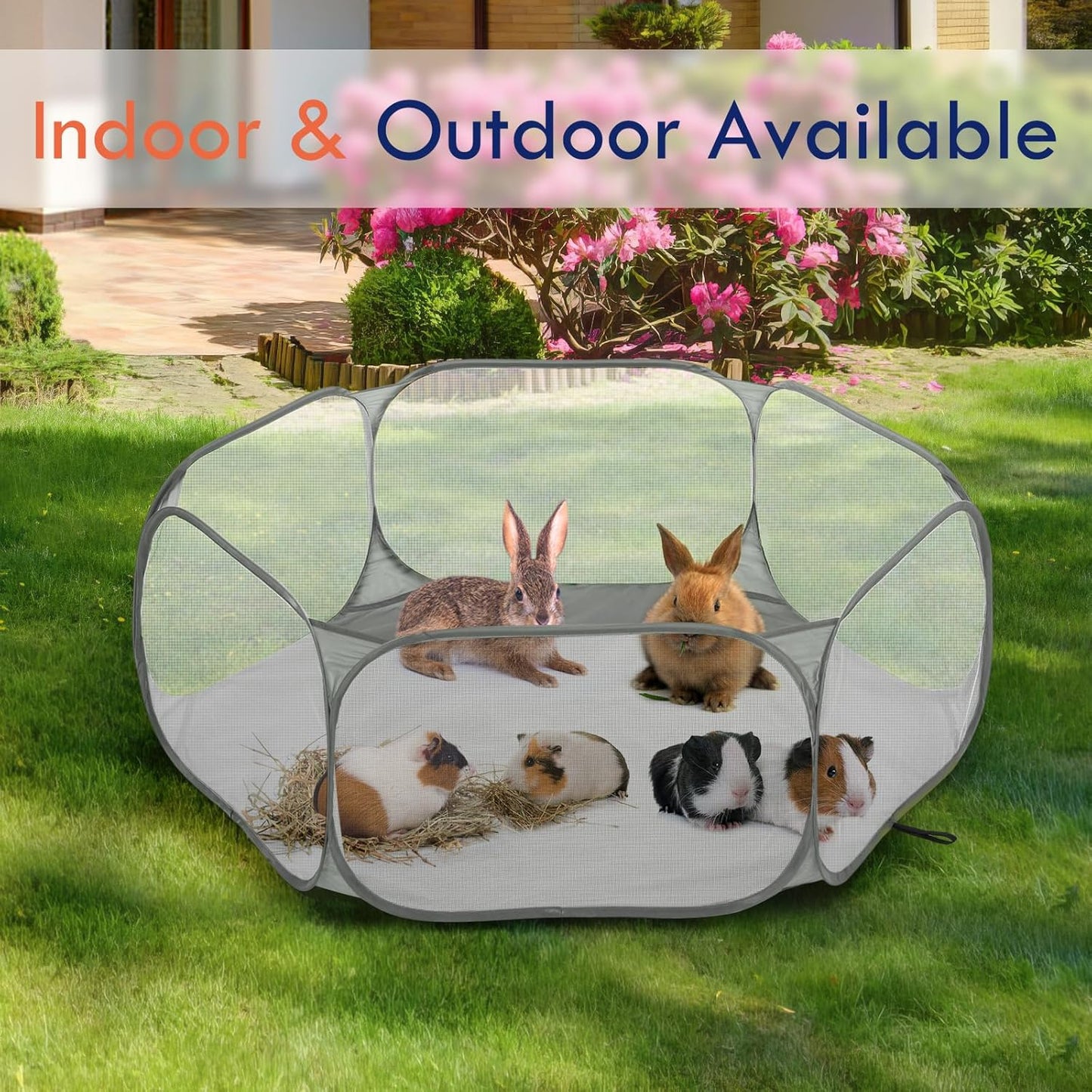 Pawaboo Small Animals Playpen, Waterproof Small Pet Cage Tent with Strong Steel Wire Frame, Portable Outdoor Yard Fence for Chick/Kitten/Puppy/Guinea Pig/Rabbits/Hamster/Chinchillas, Gray