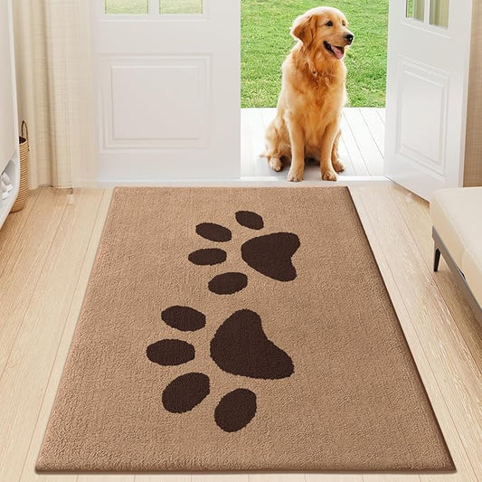 Buganda Dog Door Mat for Muddy Paws, Absorbent Dirt Trapper Washable Indoor Doormats, Non Slip Low-Profile Mud Mat for Dogs, Front Entrance Doormat for Inside Floor (47x24 Inches, Beige)